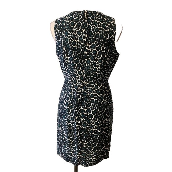 J Crew Sheath Dress 8 Emerald Green Black White Cotton Sleeveless Pockets - Picture 2 of 4